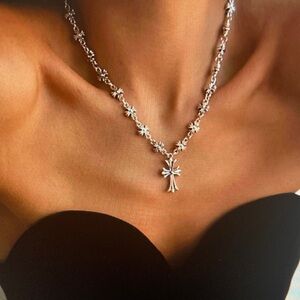 Silver Floral Cross Pendant Necklace - Women Jewelry